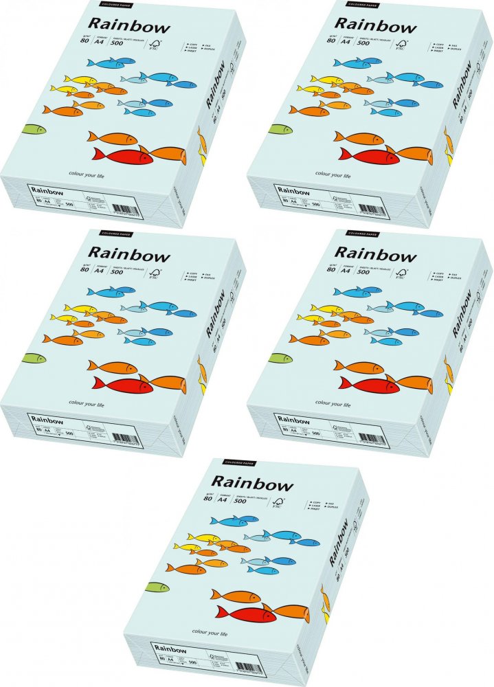 5x Papier kolorowy Rainbow, A4, 80g/m2, 500 arkuszy, jasny niebieski (R82)