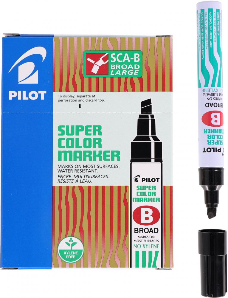 12x marker permanentny Pilot SCA-B, ścięta, 4.5mm, czarny