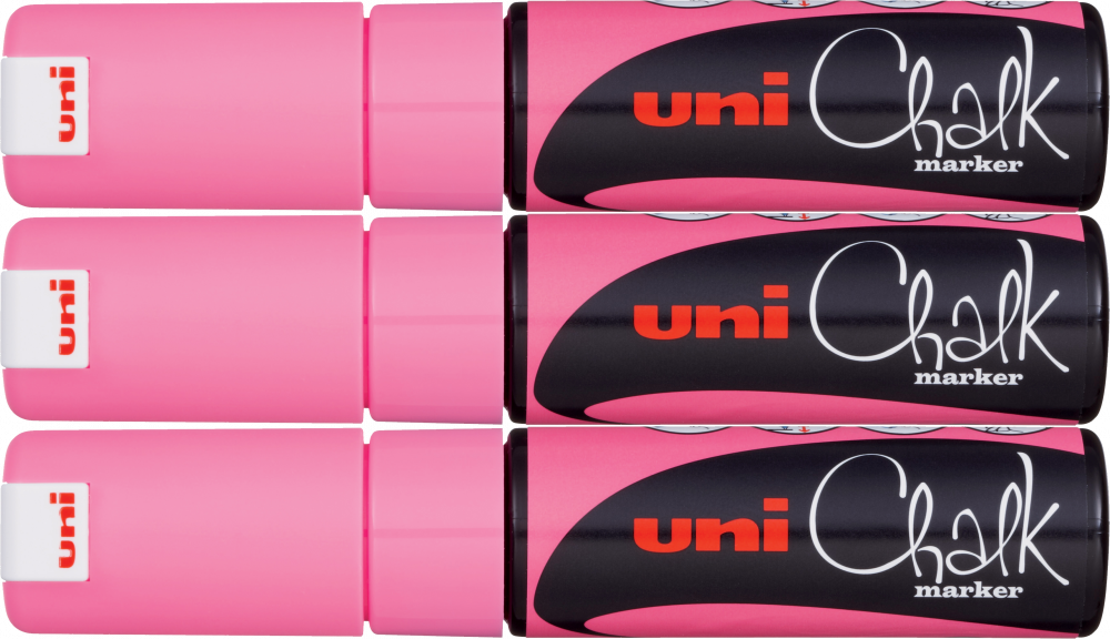 3x Marker kredowy Uni PWE-8K, ścięta, różowy