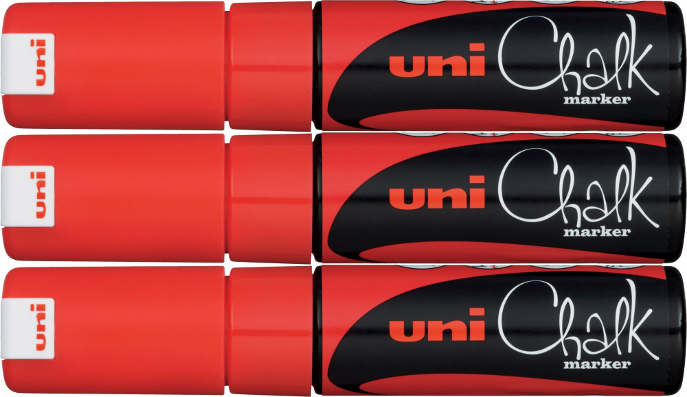 3x Marker kredowy Uni PWE-8K, ścięta, czerwony