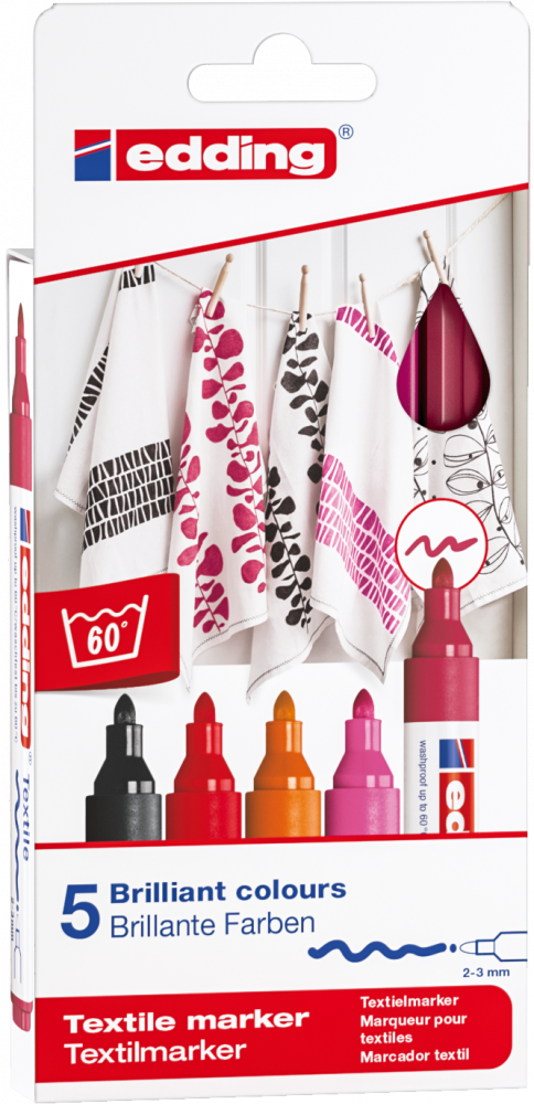 Marker tekstylny edding 4500, 2-3mm, 5 sztuk, mix kolorów ciepłych