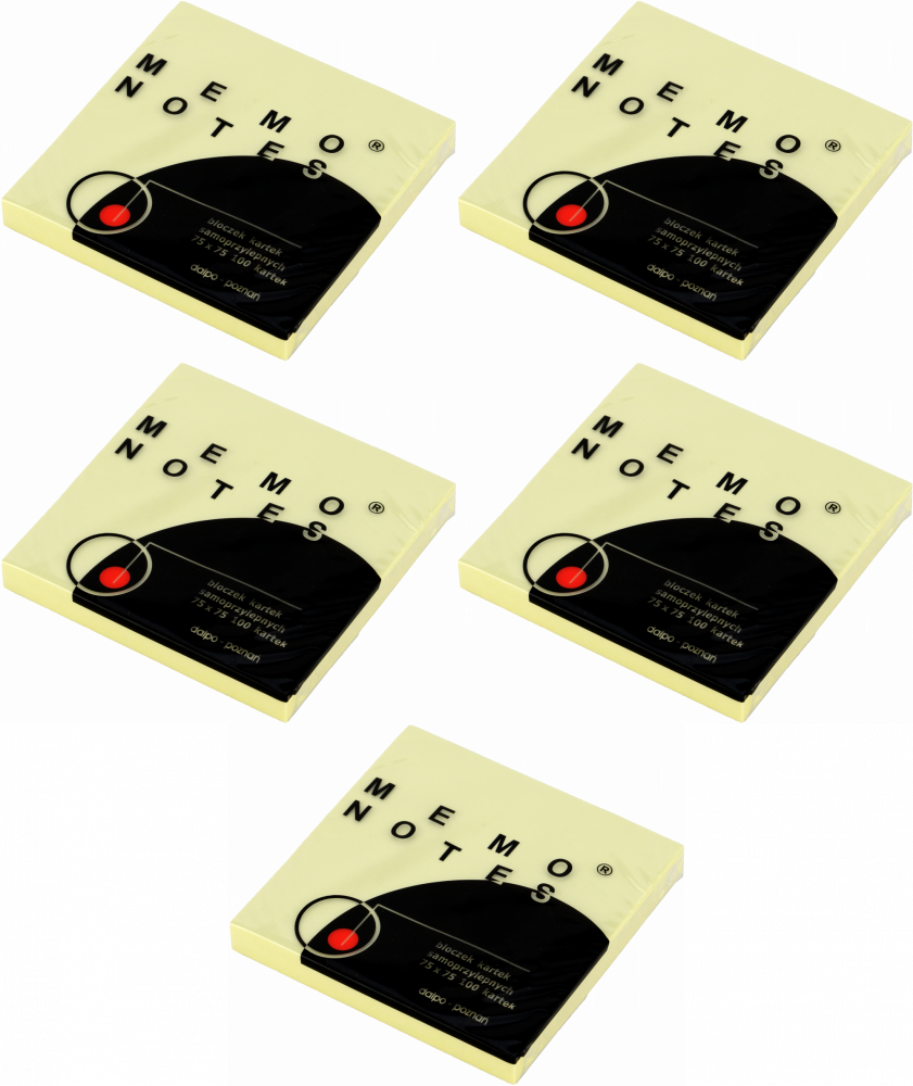 5x Karteczki samoprzylepne Dalpo Memo Notes, 75x75mm, 100 karteczek, żółty