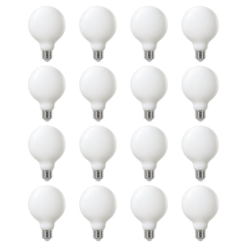 LEXMAN - Opakowanie 16 żarówek LED nieprzezroczystych - E27 - 1055LM - 4,9 W, co odpowiada 75 W - Ø 95 mm - 2700K - Ciepła biel