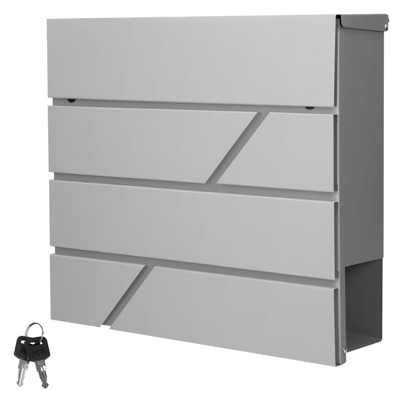 ECD Germany Nowoczesny design skrzynka na listy z miejscem na gazety 37x11x37 cm z malowanej proszkowo jasnoszarej stali nierdzewnej w komplecie 2