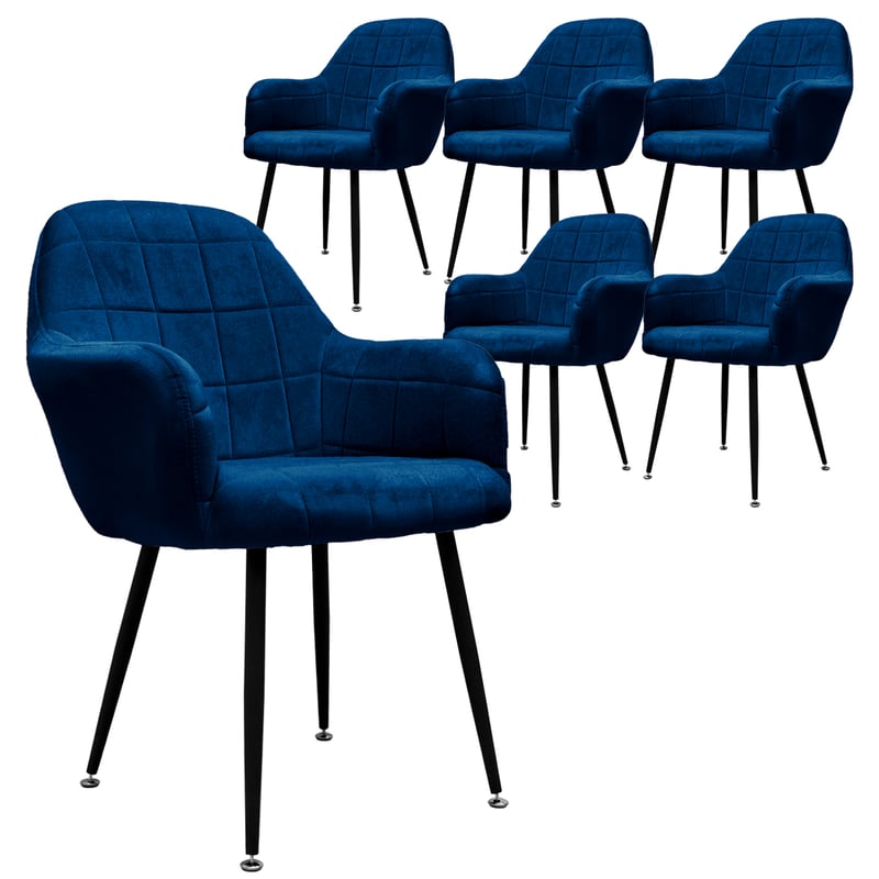 ML-Design Krzesla do jadalni zestaw 6 krzesel do jadalni z oparciem i podlokietnikami, ciemnoniebieskie, siedzisko z aksamitu, tapicerowane, z