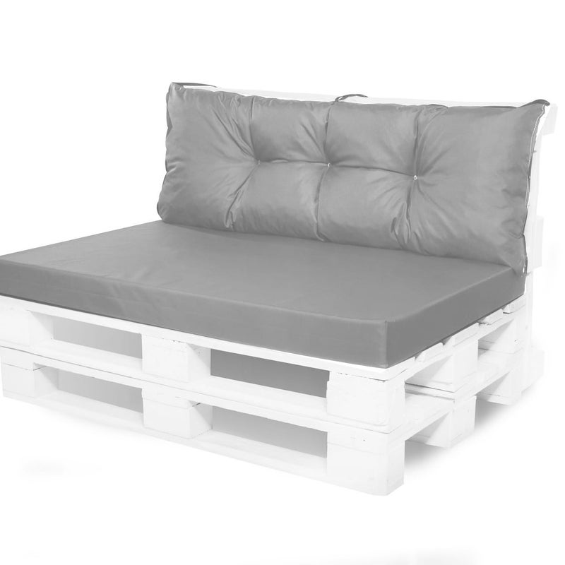 Zestaw poduszek na palety ogrodowe 120x80 Siedzisko-Oparcie 120x40cm poduszki na palety Szare wyodne poduszki na meble ogrodowe z palet euro