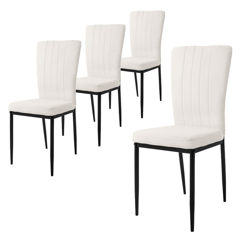 ML-Design zestaw 4 krzesel do jadalni z aksamitnym obiciem, biale, krzesla kuchenne z oparciem, tapicerowane krzeslo z metalowymi nogami, ergonomiczne