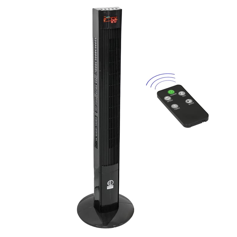 ECD Germany Wentylator podlogowy z wyswietlaczem LED i pilotem 45W, 116 cm, czarny, z 3 ustawieniami predkosci i trybami wentylacji - wentylator