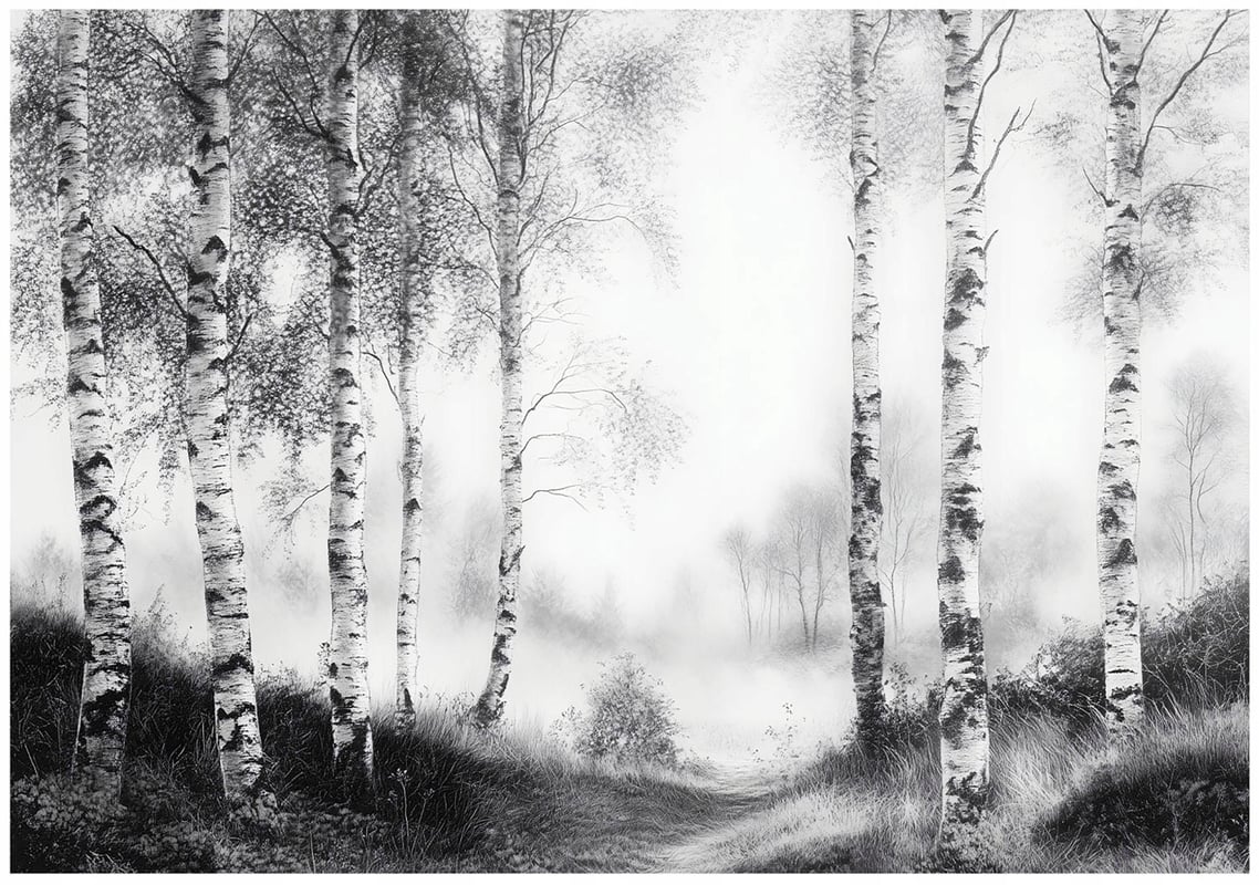 Fototapeta Las Czarno Biały Drzewa Natura 400x280 cm Tapeta Do Sypialni Salonu Kuchni Na Flizelinie
