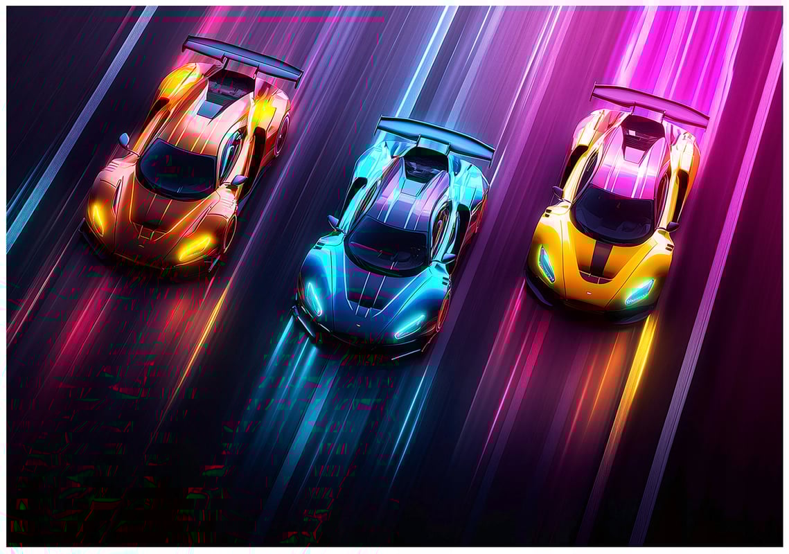 Fototapeta Dla Dzieci Chłopca Auto Sportowe Neon 350x250 cm Tapeta Do Pokoju Dziecięcego Na Flizelinie
