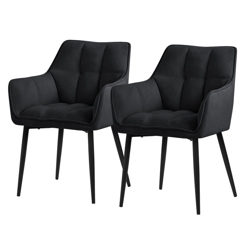 ML-Design zestaw 2 krzesel do jadalni z tkaniny frotte, czarne, krzeslo kuchenne z grubym tapicerowanym siedziskiem i metalowymi nogami, krzeslo do