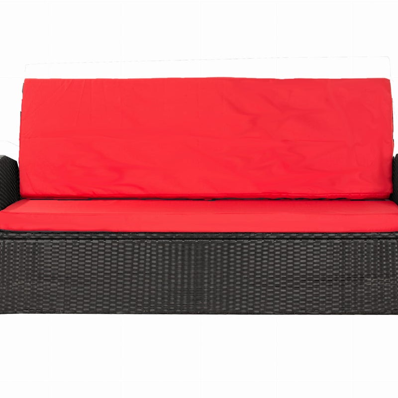 Komplet poduszkek na sofę rattanową 150x50x50cm Czerwona Zestaw poduszek na meble ogrodowe technorattan poduszki na meble zdejemowany pokrowiec