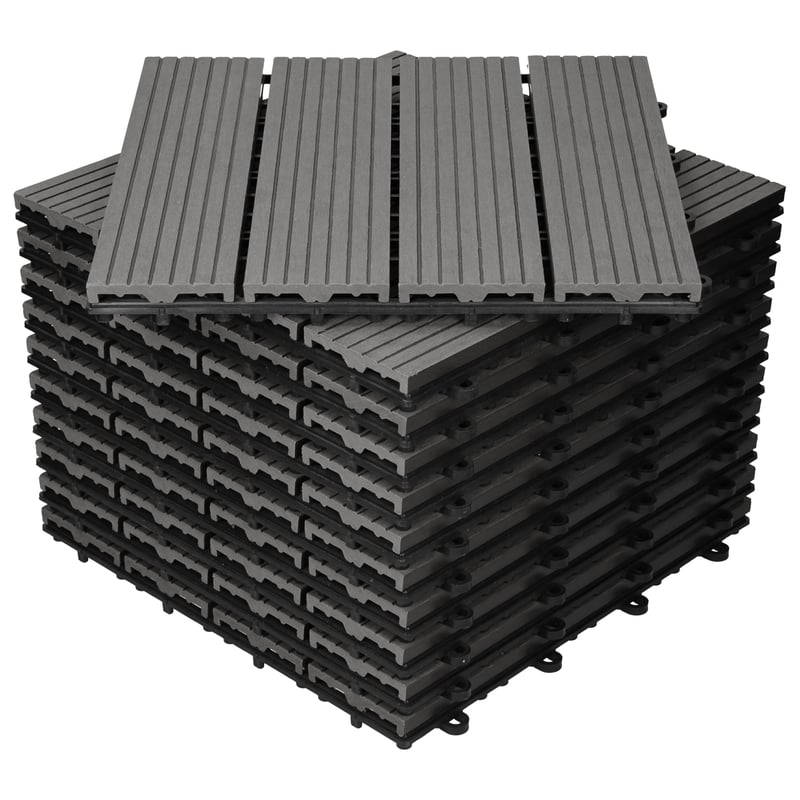 ECD Germany WPC Plytki tarasowe 30x30 cm 11er Spar Set für 1m² Anthracite in Wood Look for Garden Balcony Flooring with Drainage and Click System