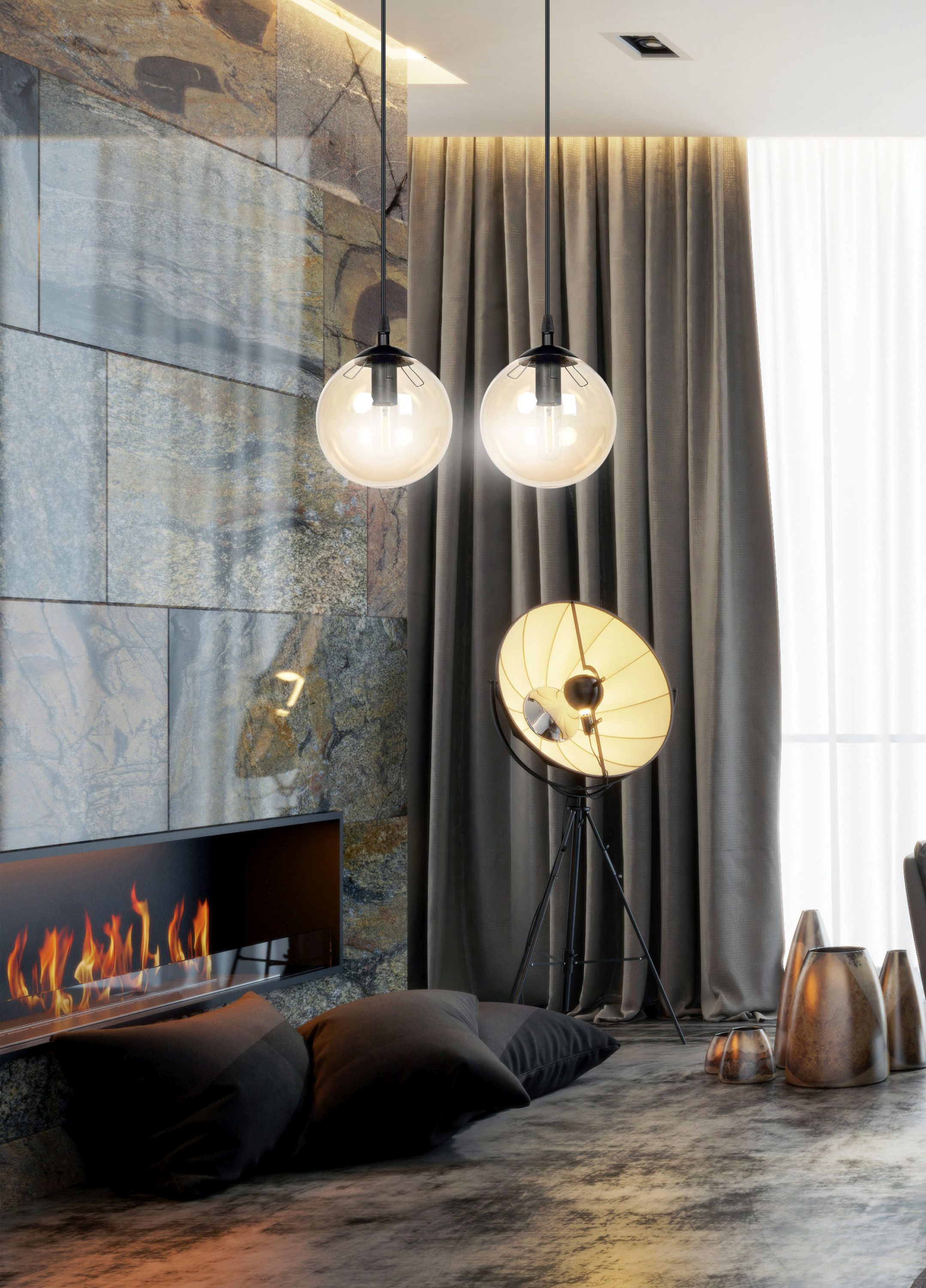 Emibig Cosmo lampa wisząca 2x10 W czarna-bursztynowa 713/2
