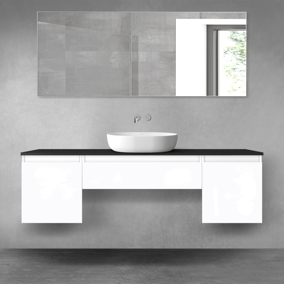 Oltens Vernal zestaw mebli łazienkowych 160 cm z blatem biały połysk/czarny mat 68393000 - Wysyłka w 24h