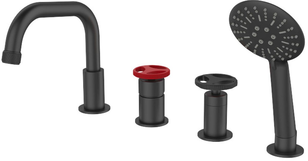 Sea-Horse Loftea Black+Red bateria wannowo-prysznicowa 4-otworowa czarny mat/czerwony BJV403/1B-R1 - Wysyłka w 24h