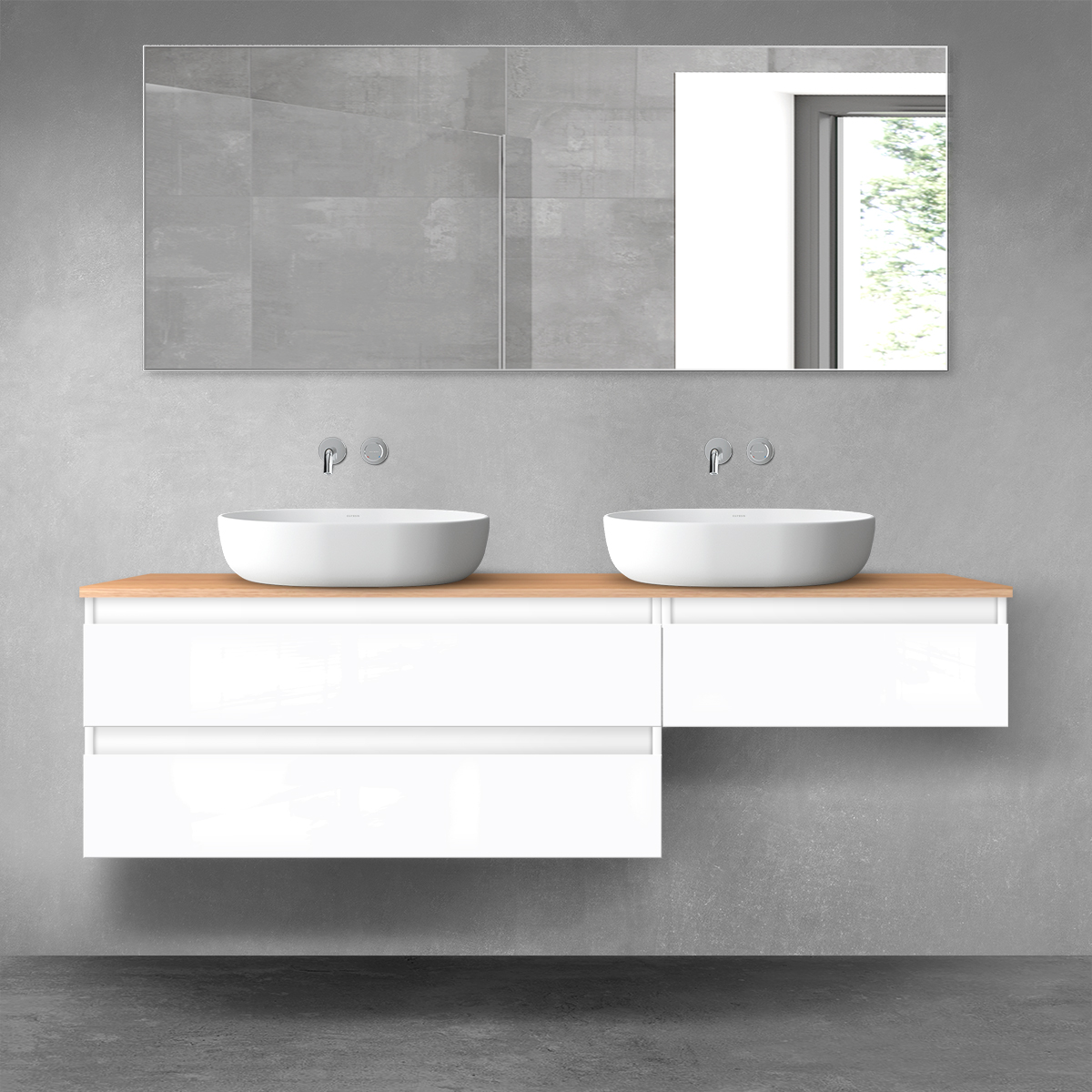 Oltens Vernal zestaw mebli łazienkowych 160 cm z blatem biały połysk/dąb 68348000 - Wysyłka w 24h