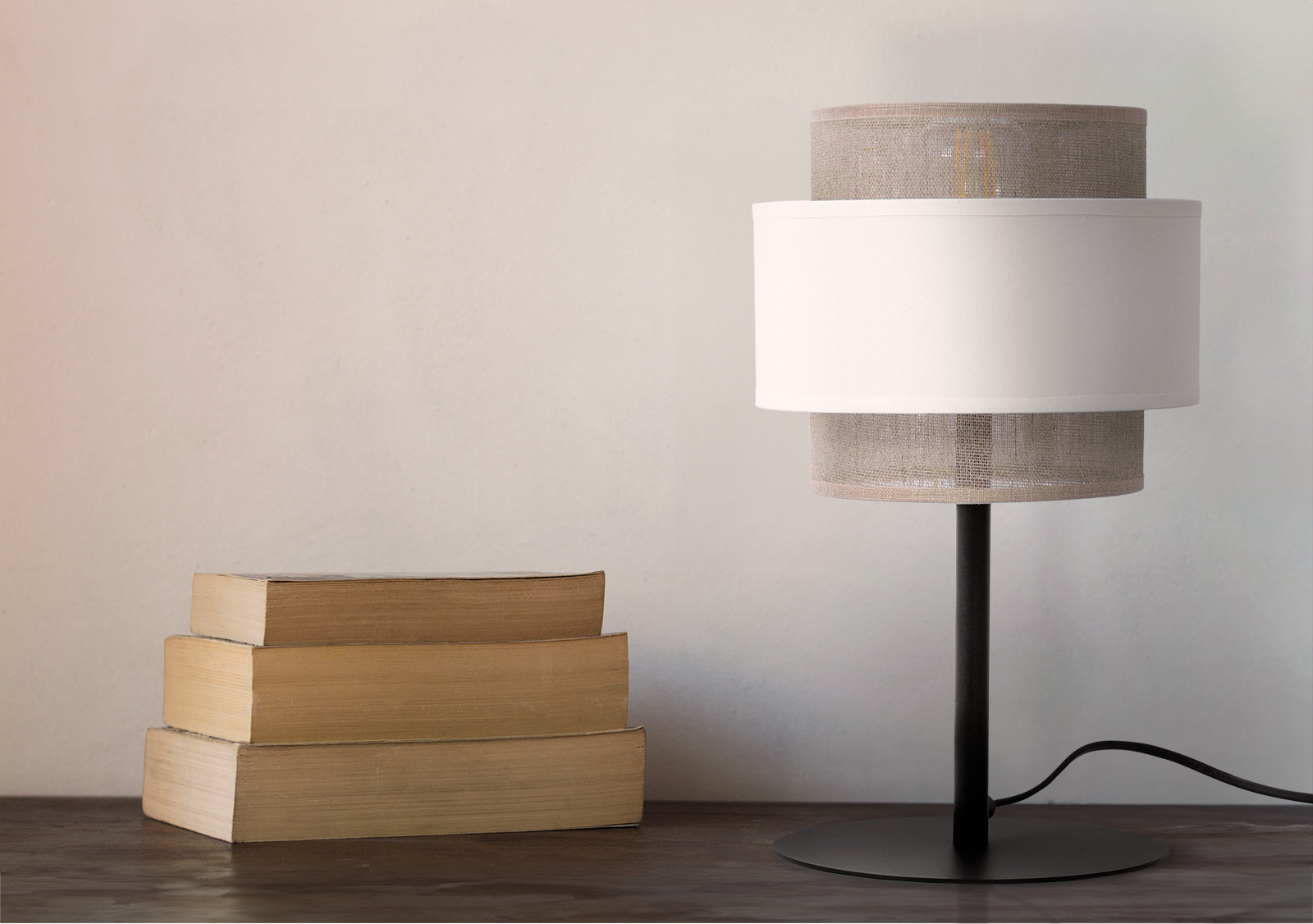 Kaja Cezar lampa stołowa 1x40 W biała-beżowa K-5276