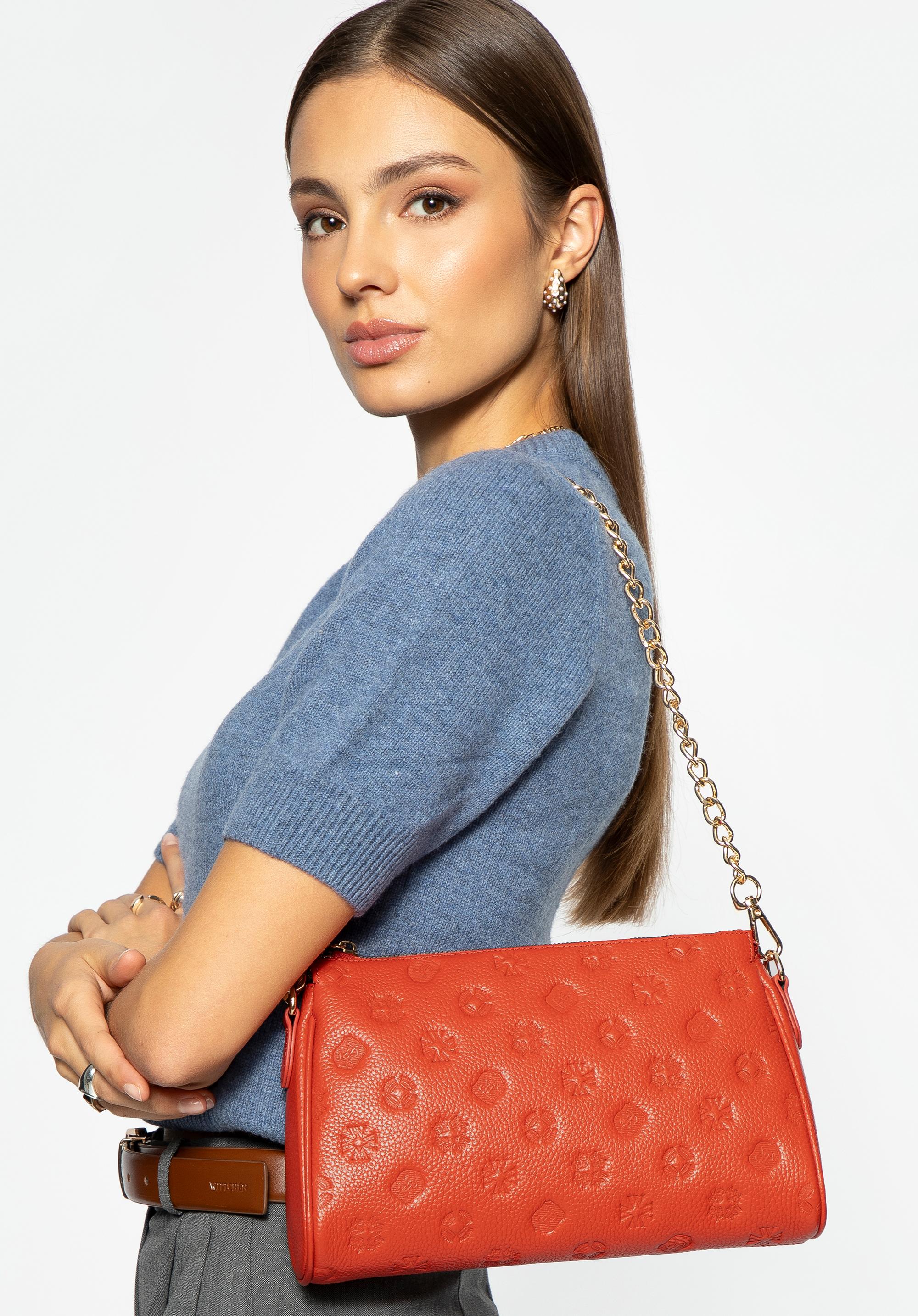 Torebka crossbody skórzana w tłoczenie pomarańczowa