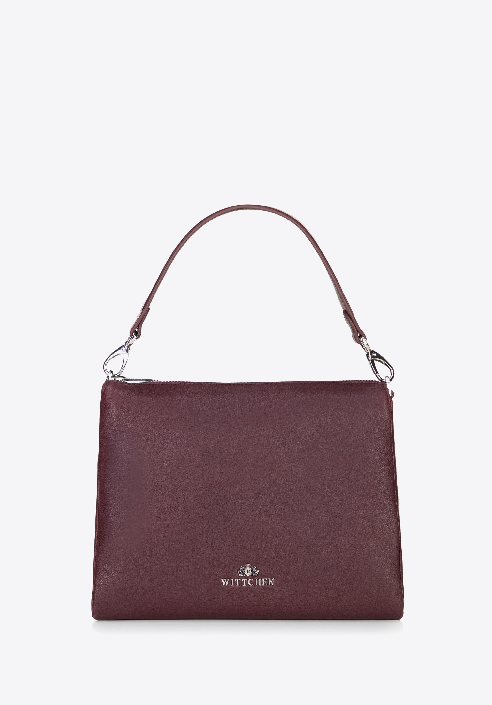 Damska crossbody trójkomorowa ze skóry bordowa