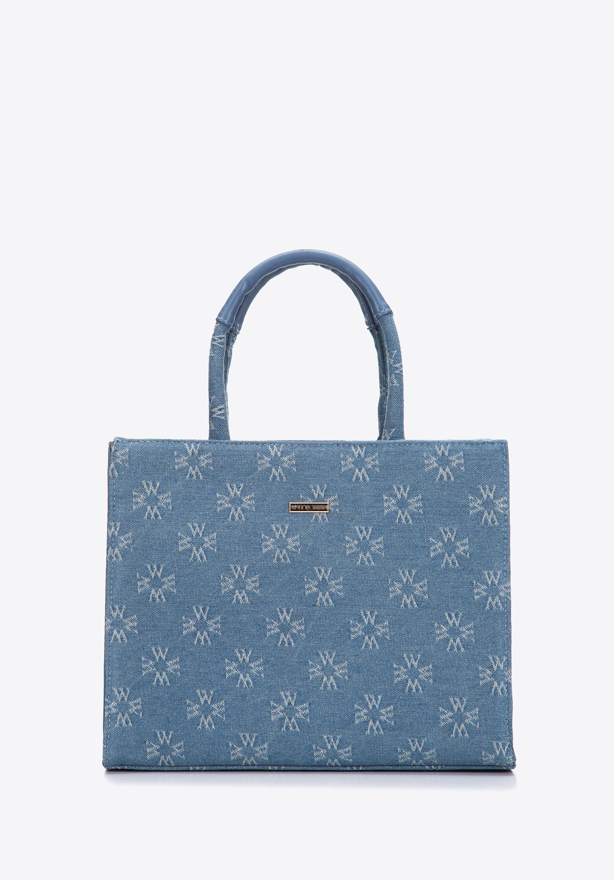 Torebka kuferek dżinsowa w monogram niebieska