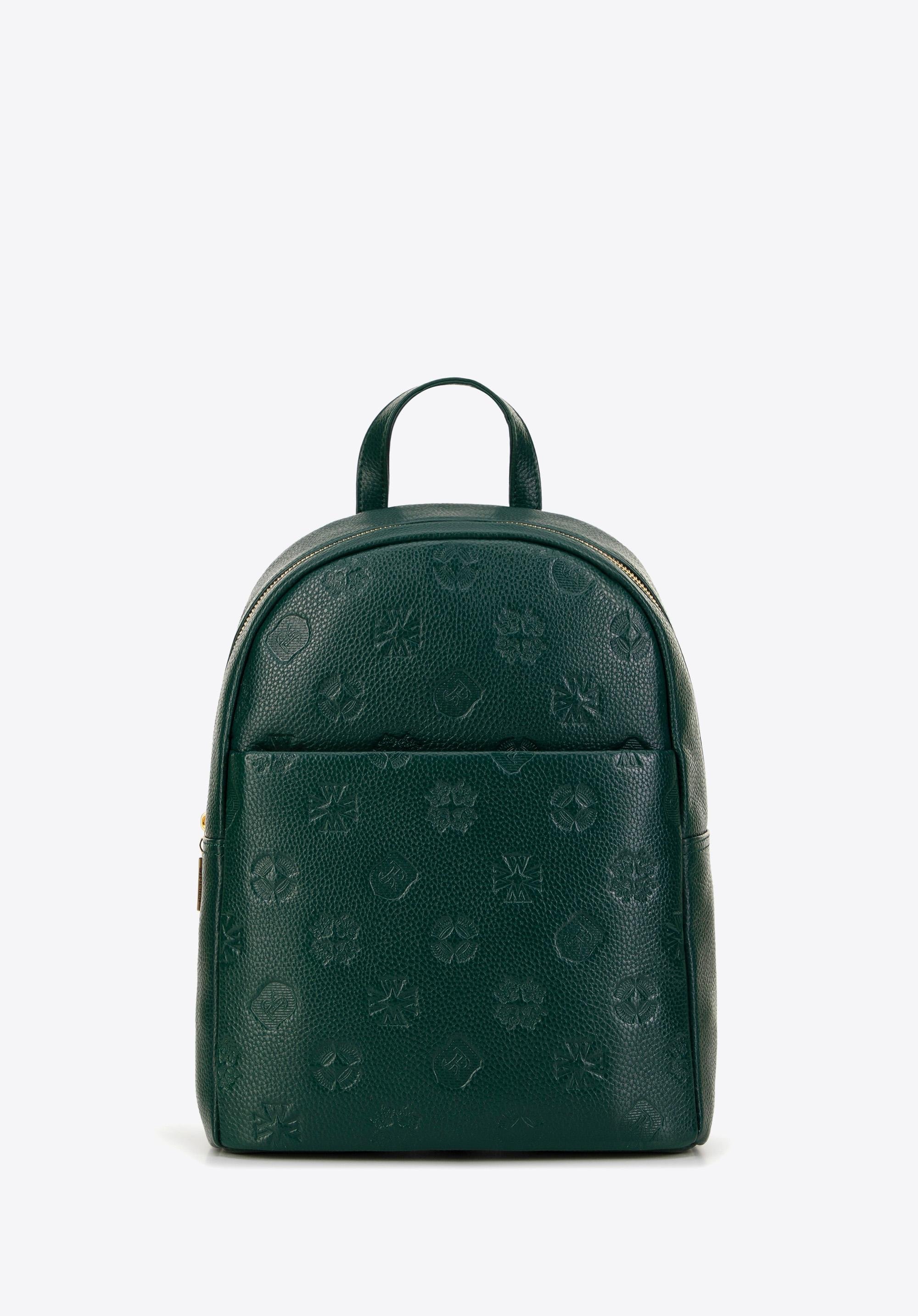 Damski plecak skórzany w monogram ciemny zielony