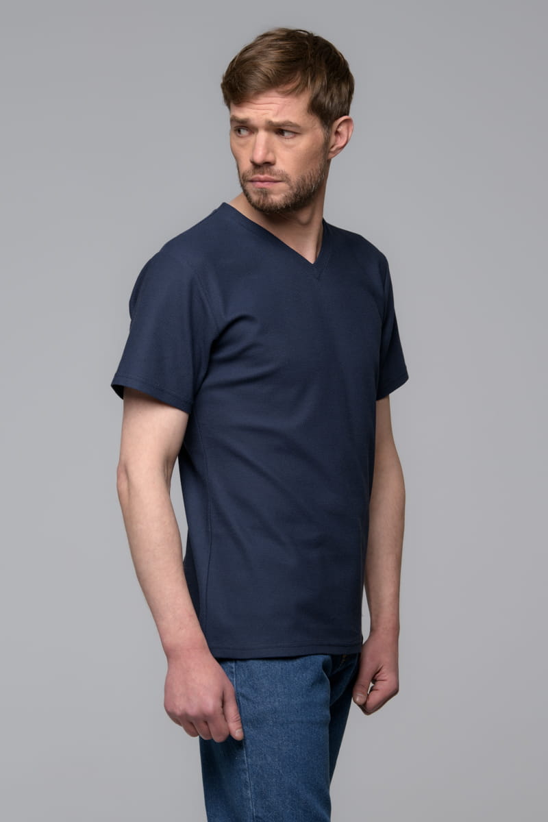T-shirt V-neck Giro, granatowy