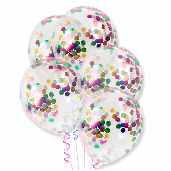 Balony przezroczyste z kolorowym konfetti, 5 szt.
