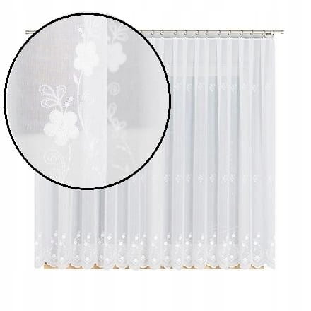 Delikatna firana haftowana w kwiatuszki 160x600 taśma