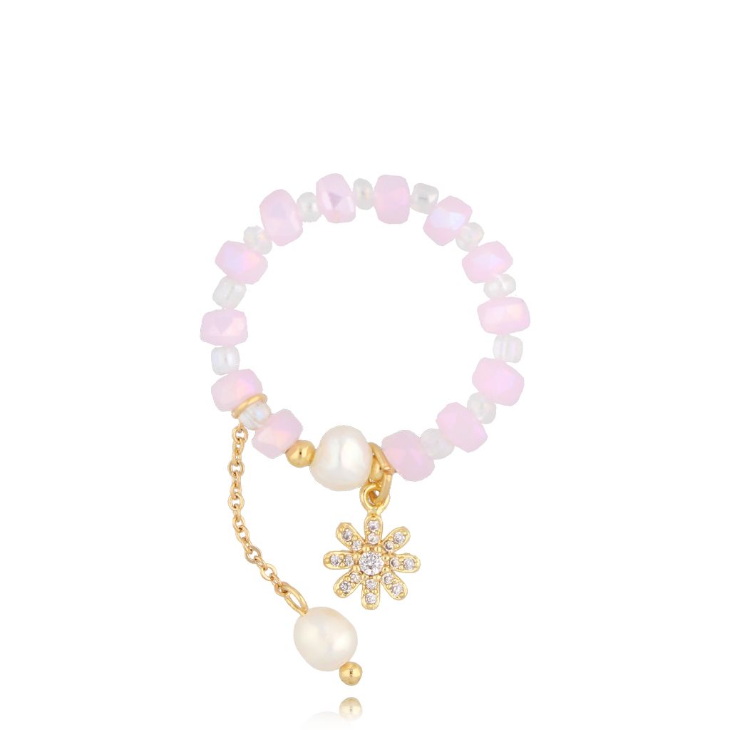 Pierścionek z perłami i kwiatuszkiem Pink Flower PTW0402