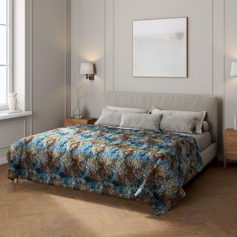 Narzuta pikowana w pasy Dekoria 260 x 210 cm abstrakcyjny niebiesko-pomarańczowy wzór 1 szt.