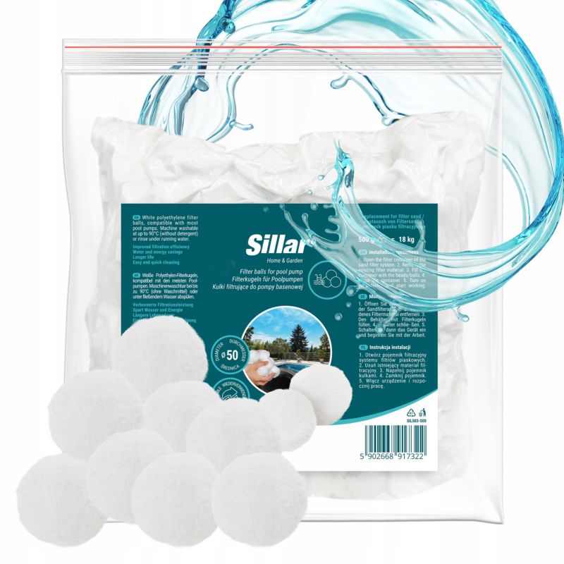 Kulki filtracyjne, Sillar, do basenu, pompy piaskowej, wielokrotnego użytku, 500g, białe, 1szt