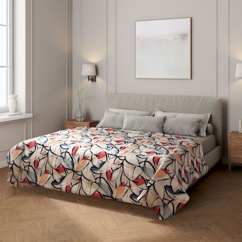Narzuta pikowana w pasy Dekoria 130 x 210 cm różowo-szare motywy roślinne 1 szt.