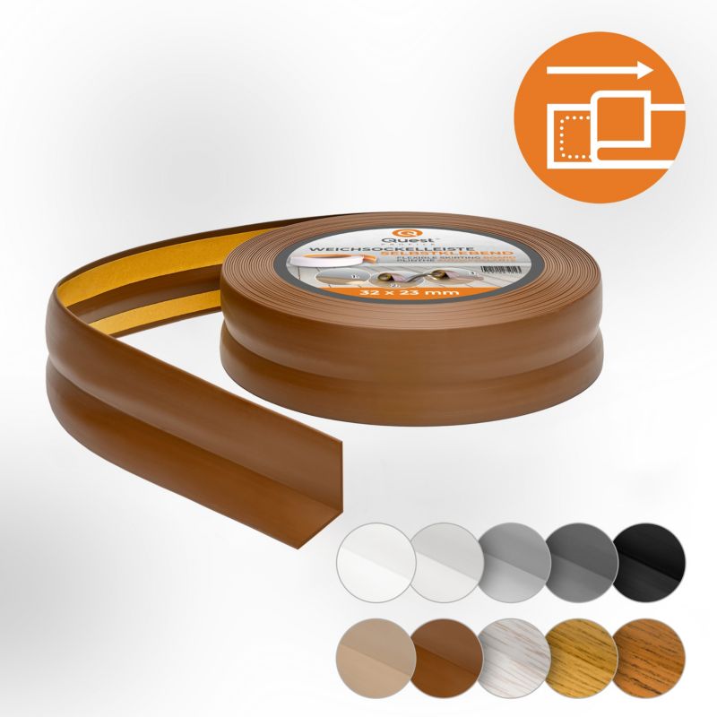 Listwa przypodłogowa PCV 32x23mm, QUEST, samoprzylepna elastyczna, miękka listwa podłogowa, cokołowa, brąz, 10m