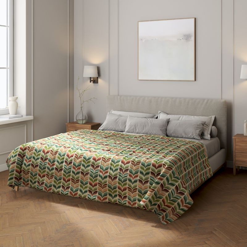 Narzuta pikowana w pasy Dekoria 260 x 210 cm zielono-beżowy motyw roślinny 1 szt.