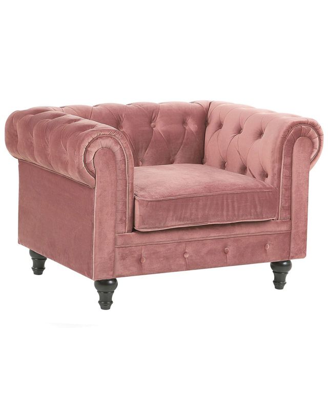 Fotel Chesterfield Welur Różowy 1 szt.
