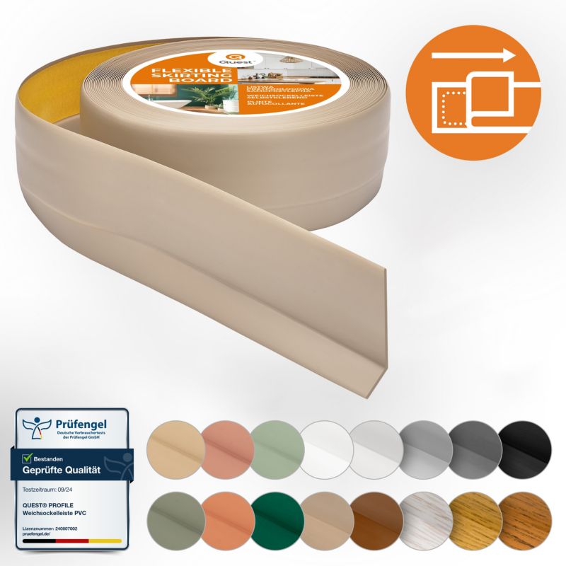 Listwa przypodłogowa PCV 50x20mm, QUEST, samoprzylepna elastyczna, miękka listwa podłogowa, cokołowa, beż, 15m
