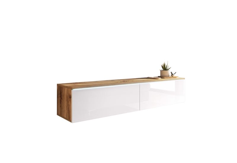 Szafka RTV MINIO go for it DONNA 140 cm dąb wotan/biały połysk z oświetleniem LED,1 szt.