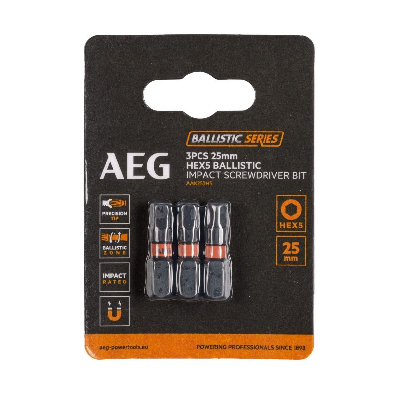 Wzmacniane Bity Ballistic AEG 25 mm HEX 5 SDriver 3 elementy 1 szt.