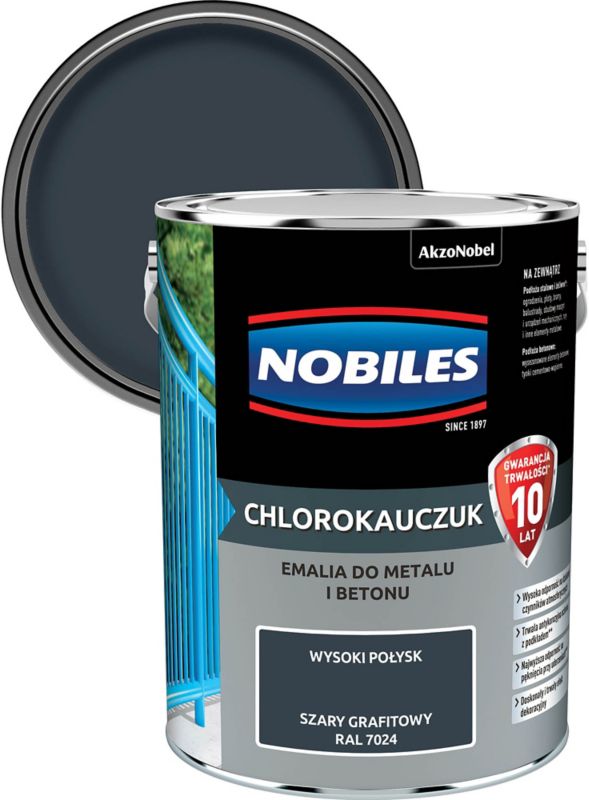 Emalia chlorokauczukowa Nobiles do metalu i betonu szara grafitowa 5 l