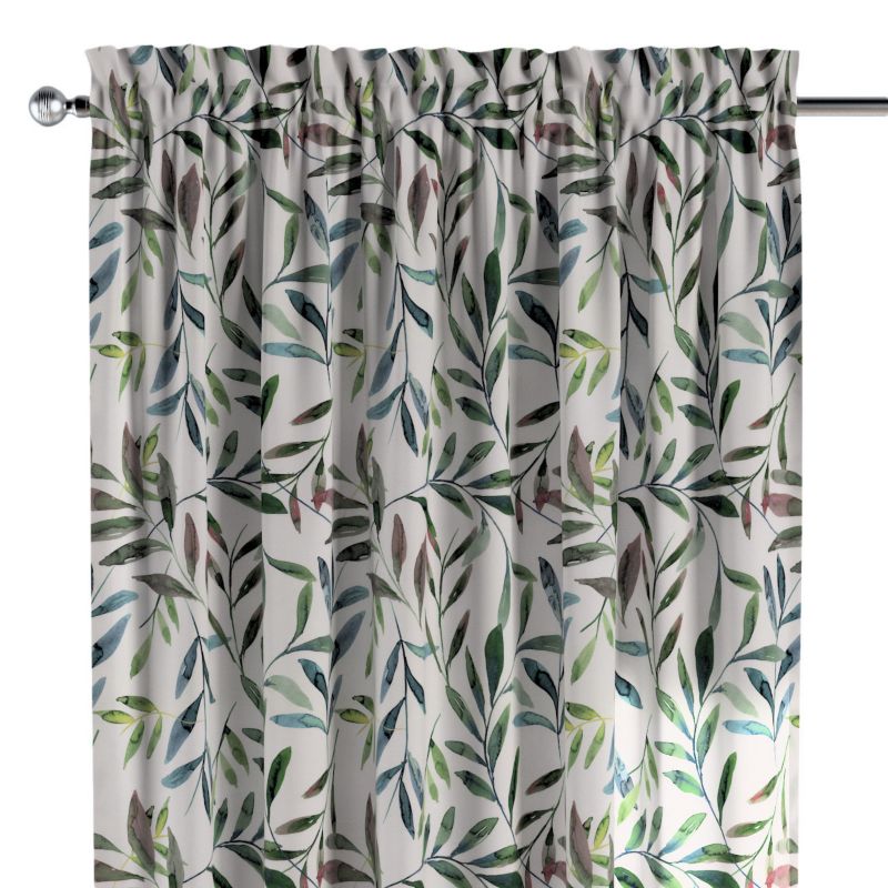 Zasłona na kanale z grzywką 1 szt. 130 x 260 cm Dekoria zielone gałązki na białym tle 1 szt.