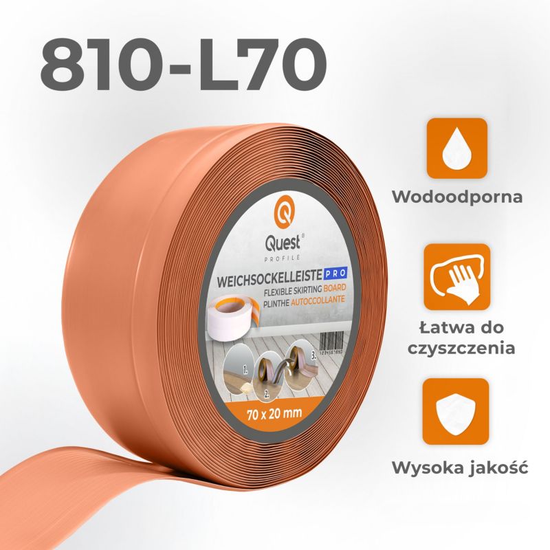 Listwa przypodłogowa PCV 70x20mm, QUEST, elastyczna, miękka listwa podłogowa, cokołowa, ceglany, 25m