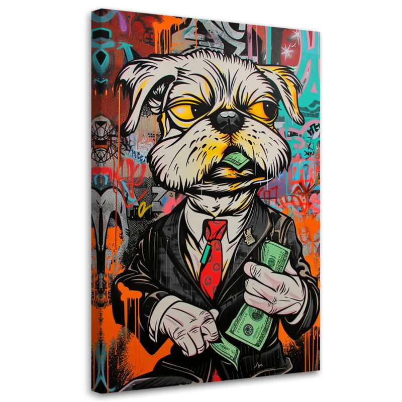 Obraz do salonu pokoju nowoczesny Feeby Pies Dolary pop art 40x60cm 1szt