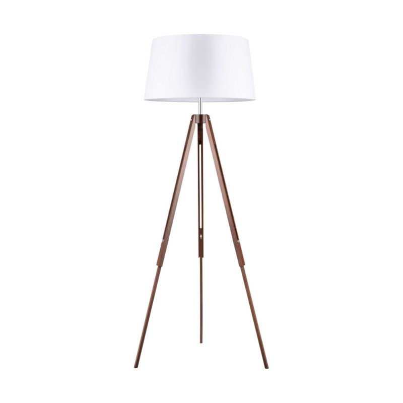 Drewniana Lampa Podłogowa SPOT Light 1xE27 Max.60W Drewno Bukowe Orzechowe FSC z Białą Tkaniną, 1 szt.