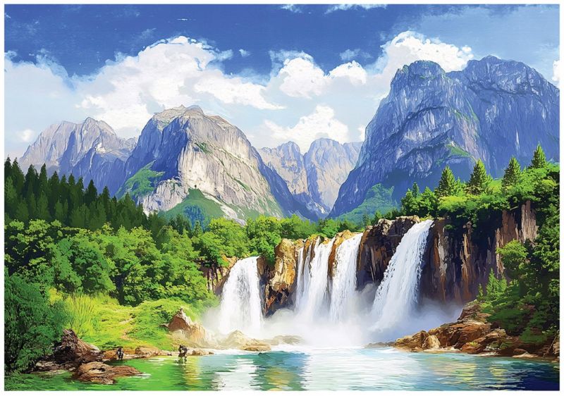 Fototapeta Wodospad 3D Góry WALLARENA 300x210 cm Tapeta Do Sypialni Salonu Na Flizelinie 1 szt.