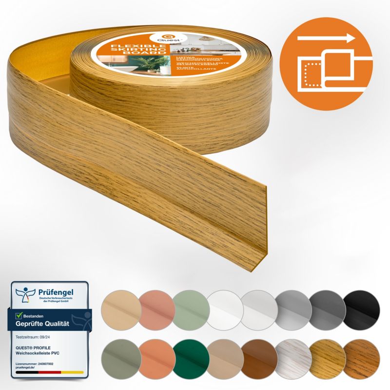 Listwa przypodłogowa PCV 50x20mm, QUEST, samoprzylepna elastyczna, miękka listwa podłogowa, cokołowa, dębowy, 20m