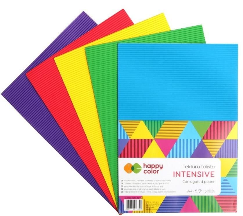 Tektura falista FLUO, A4, 5 ark, 5 kolorów, Happy Color