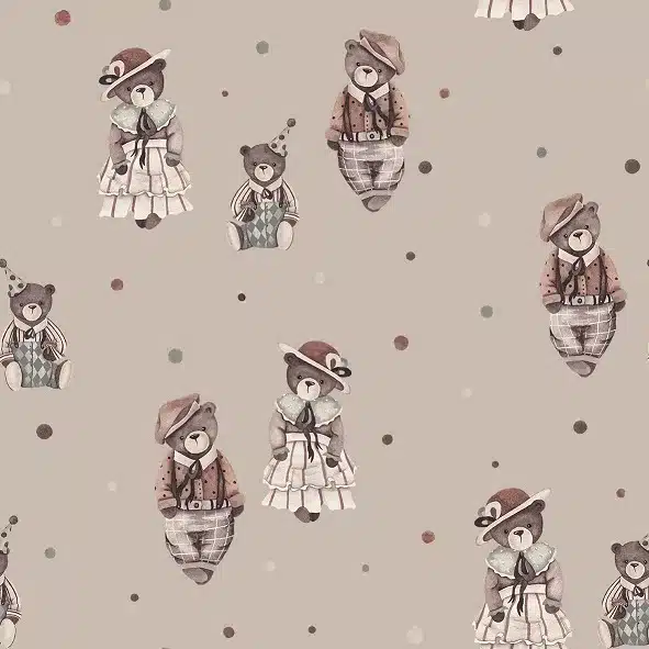 Tapeta ścienna Retro Niedźwiadki Beż BW