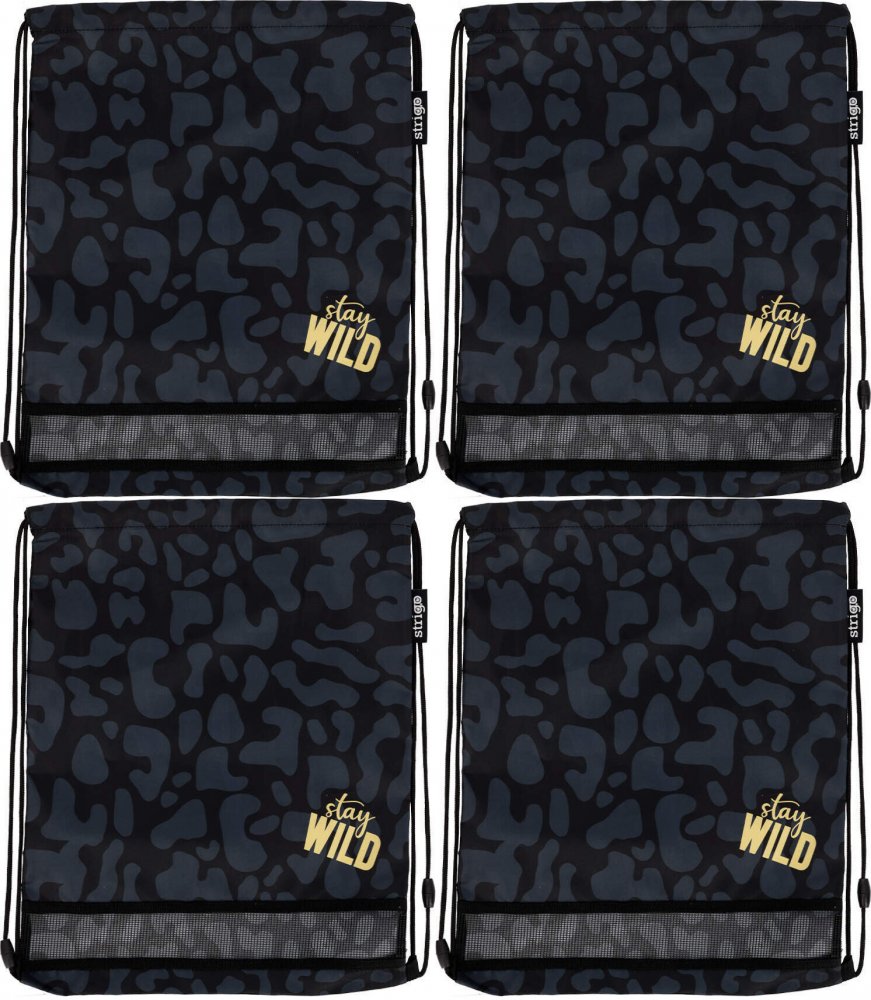 4x Worek na buty Strigo Stay Wild, 35x45cm, czarny