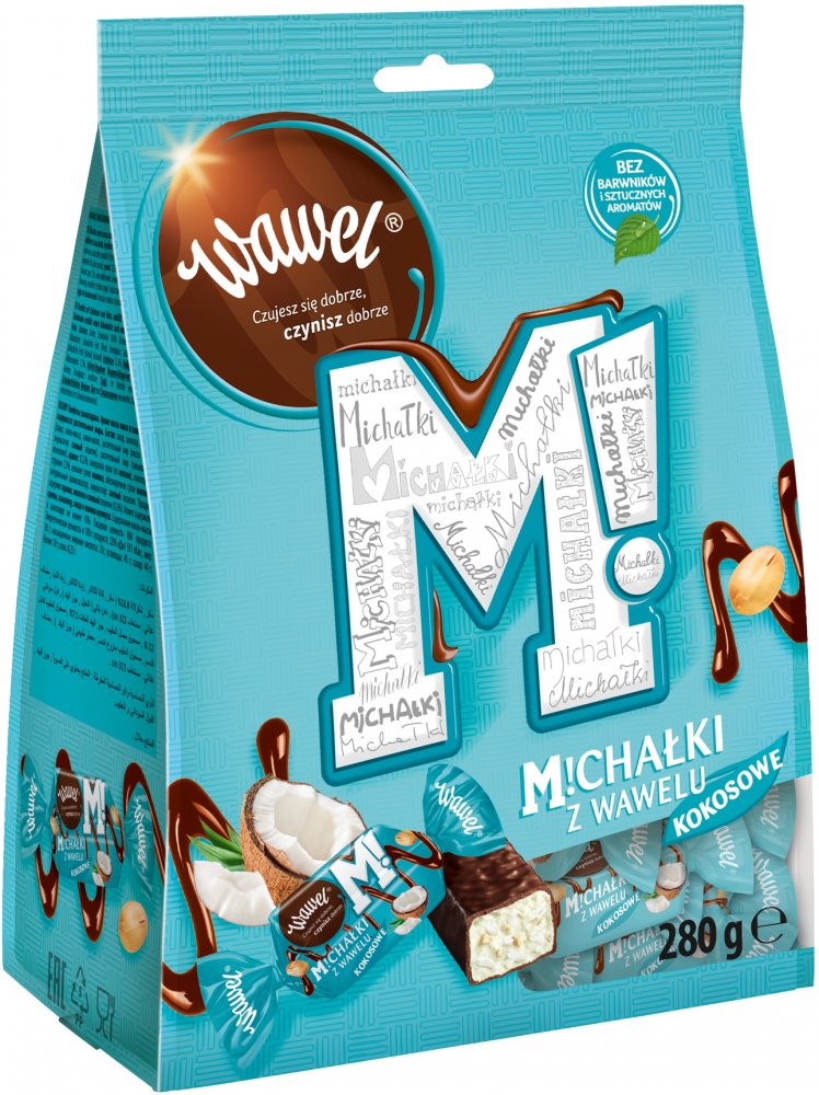 Cukierki Michałki Wawel, kokosowe w deserowej czekoladzie, 245g